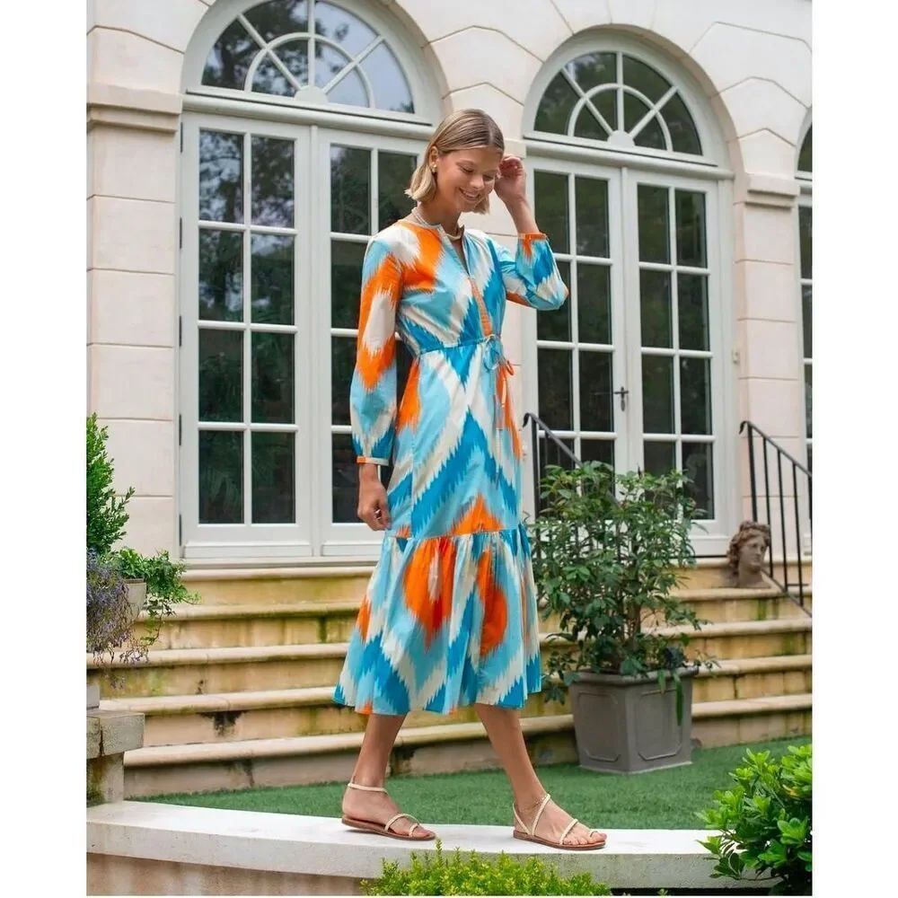 OLIVIA JAMES- Vibrant Blue and Orange Women's Dress S $289